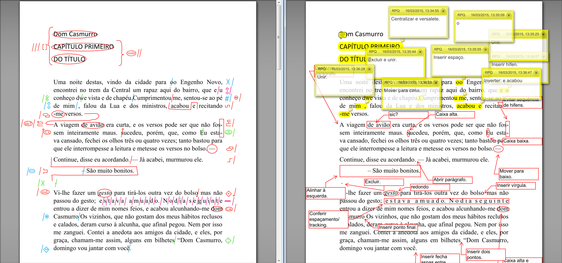 Diferença entre sinais de revisão e balões no PDF