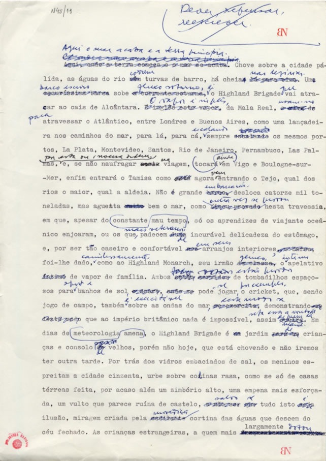 Manuscrito O Ano da Morte de Ricardo Reis